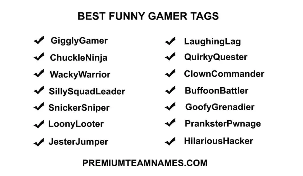 Funny Gamer tags list