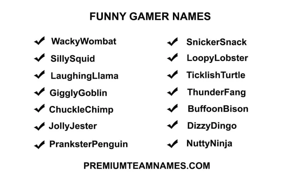 Funny Gamer Names List