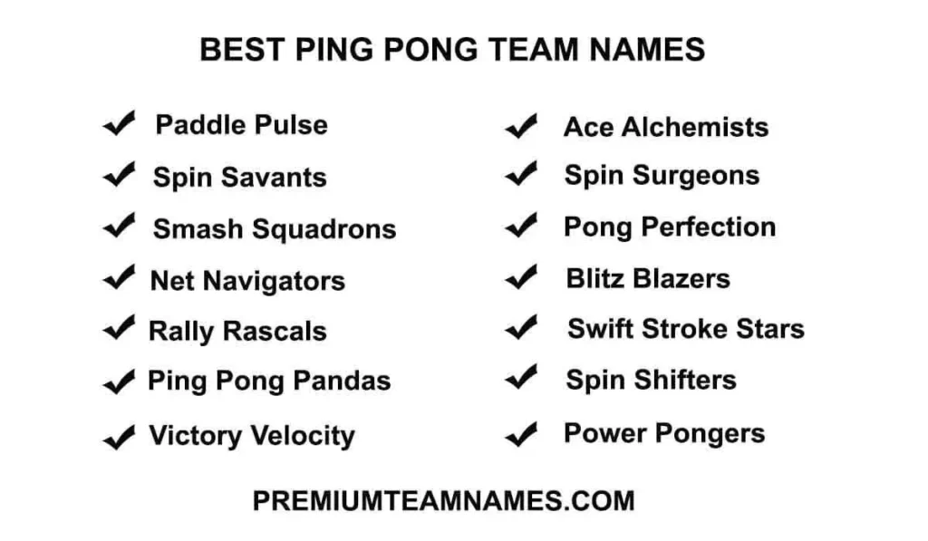 Best Ping Pong Team names ideas