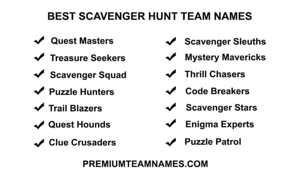 Best Scavenger hunt team names