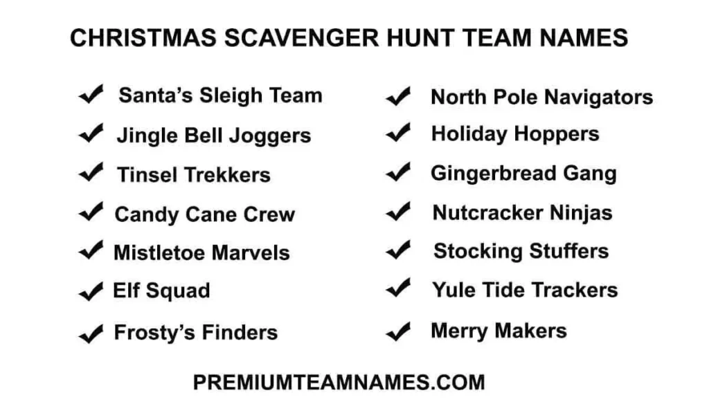 Christmas Scavenger hunt team names