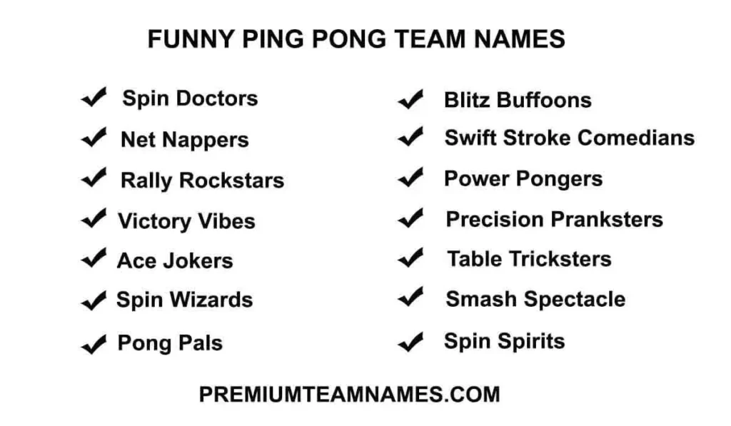 Funny ping pong team names ideas