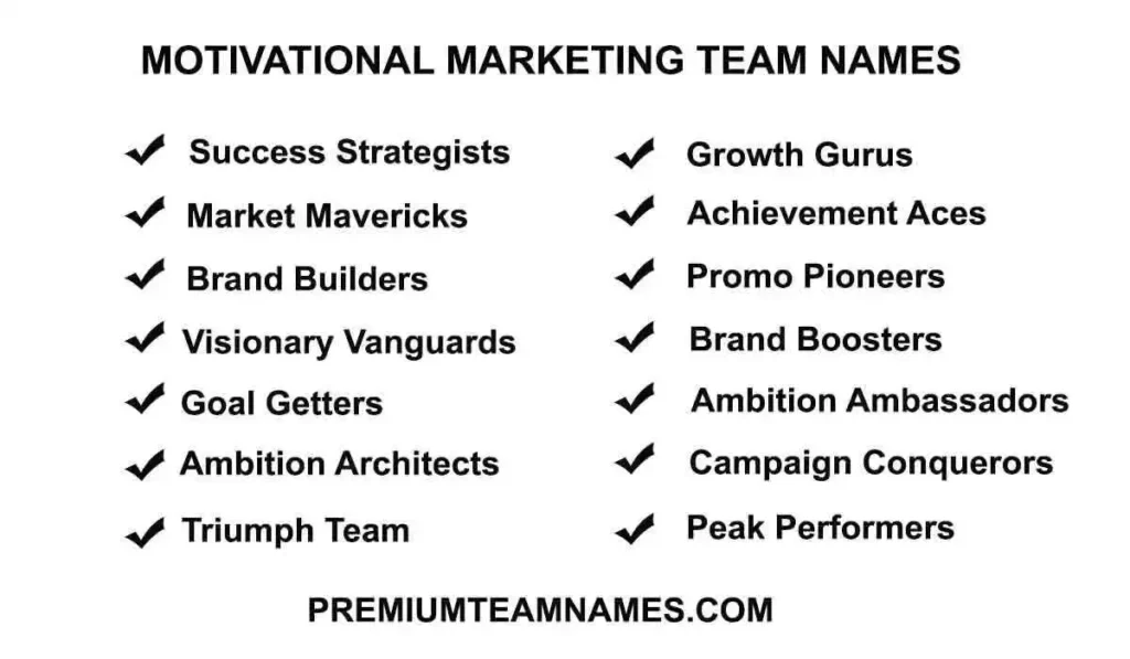 Motivational marketing team names ideas