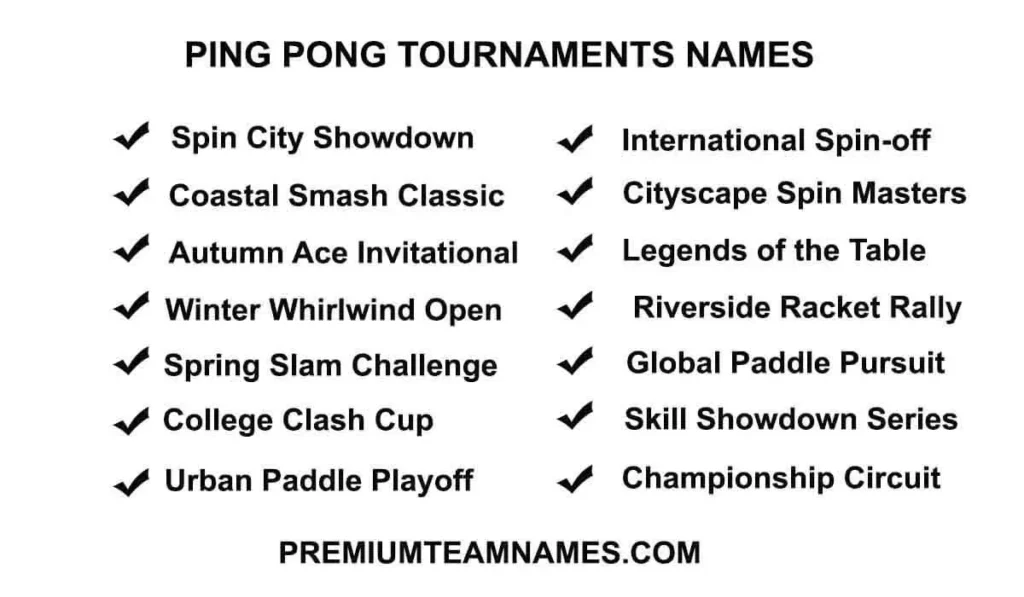 Ping pong tournaments names ideas