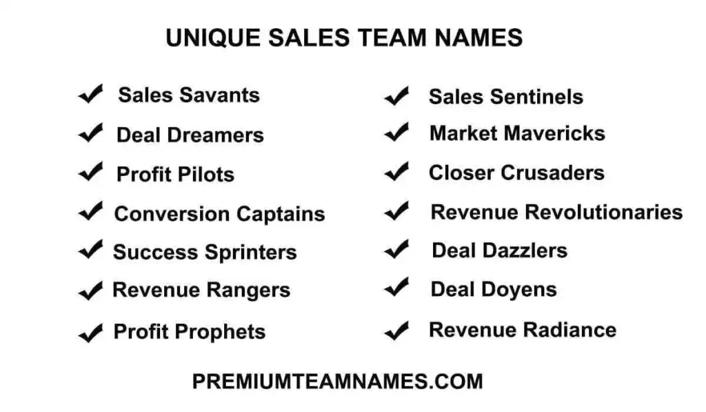 Unique sales team names ideas