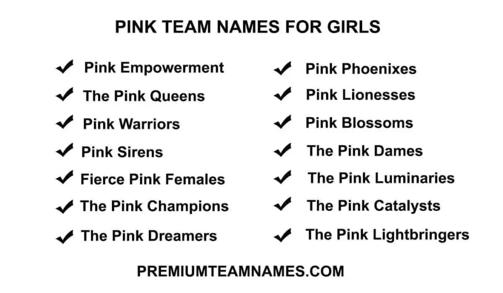 Pink team names for girls