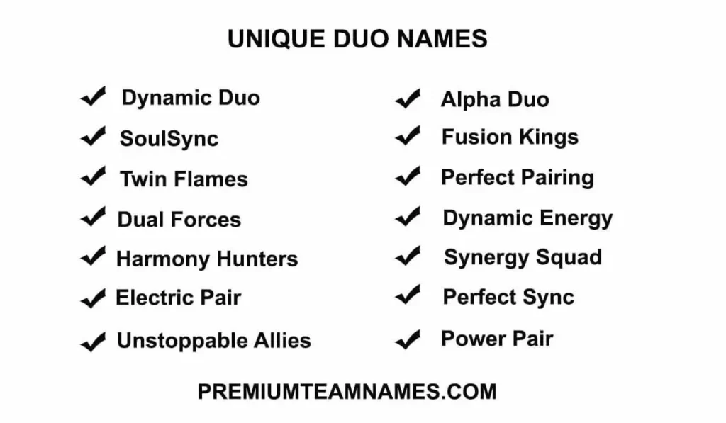 Unique duo names ideas