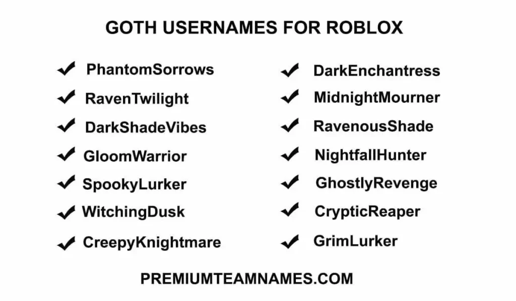 Goth Usernames for Roblox